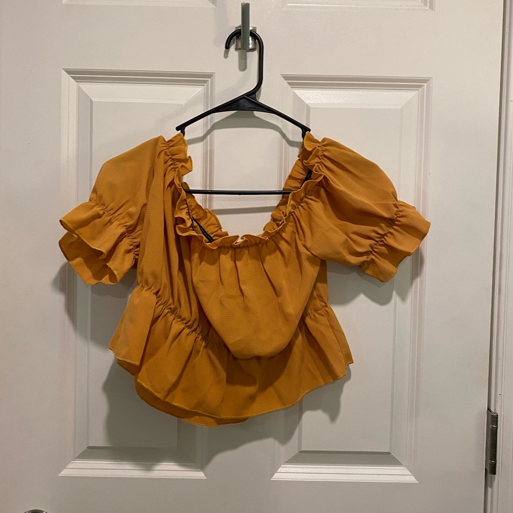 Yellow Ruffled Off the Shoulder Top - Picture 3 of 5